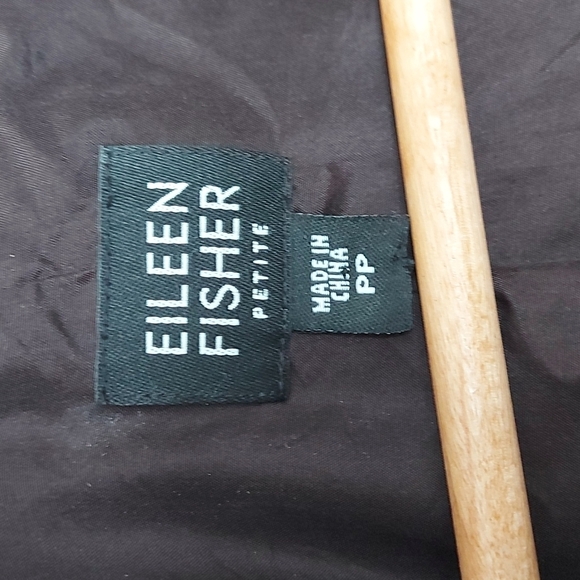 Eileen Fisher Silk/Linen Blend Textured Open Front Blazer Dark Brown Size PP - Picture 4 of 6